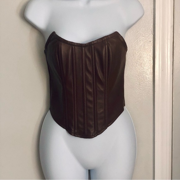 Missguided Tops - Brown Faux Leather Corset Top